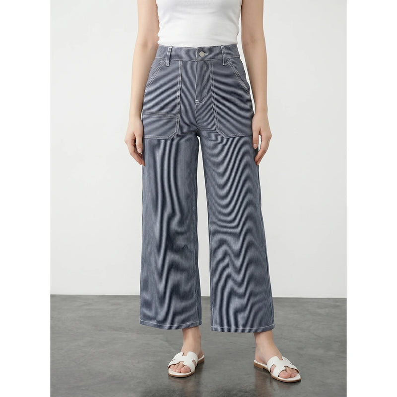 Blue Mini Stripes Cropped Wide Leg Jeans | Montivo Pakistan