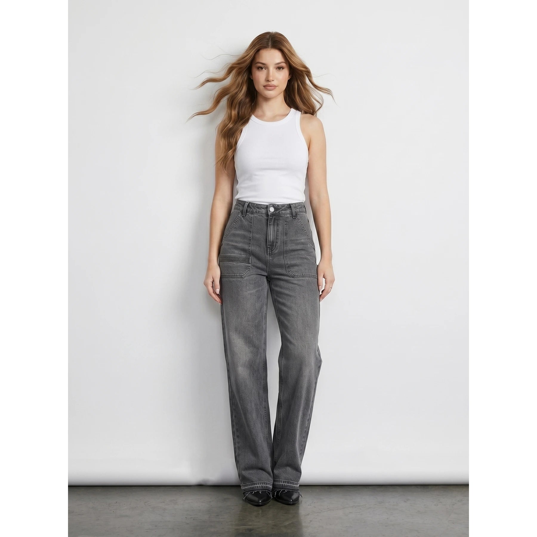 Light Grey Straight Leg Frayed Hem Jeans | Montivo Pakistan