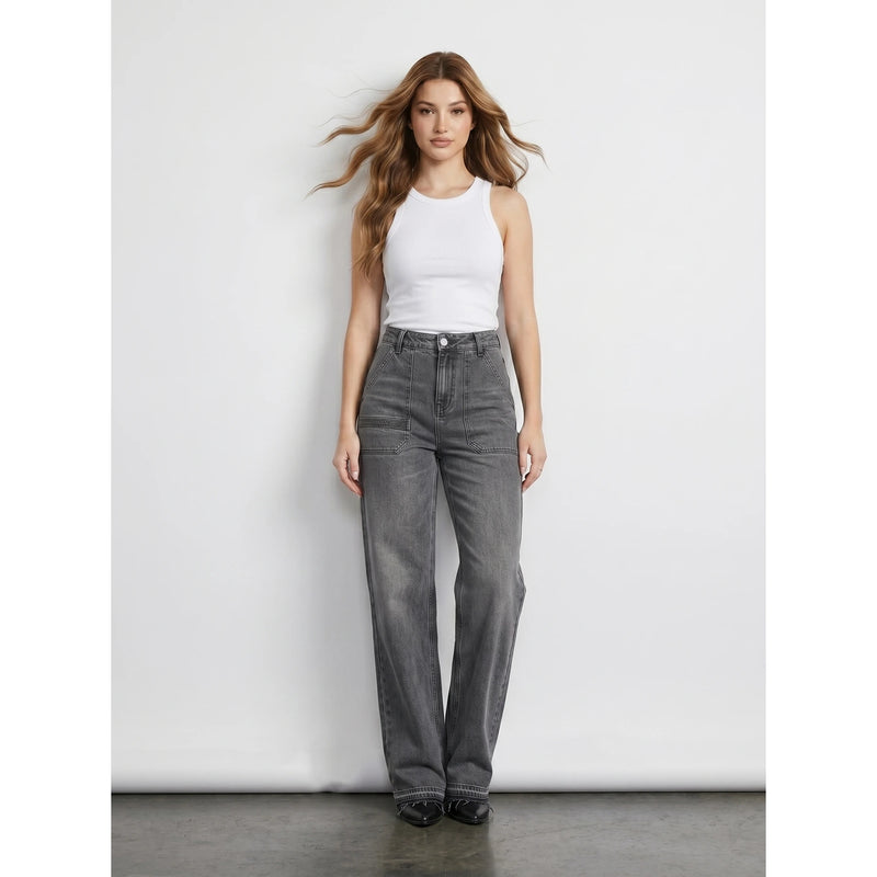 Light Grey Straight Leg Frayed Hem Jeans | Montivo Pakistan