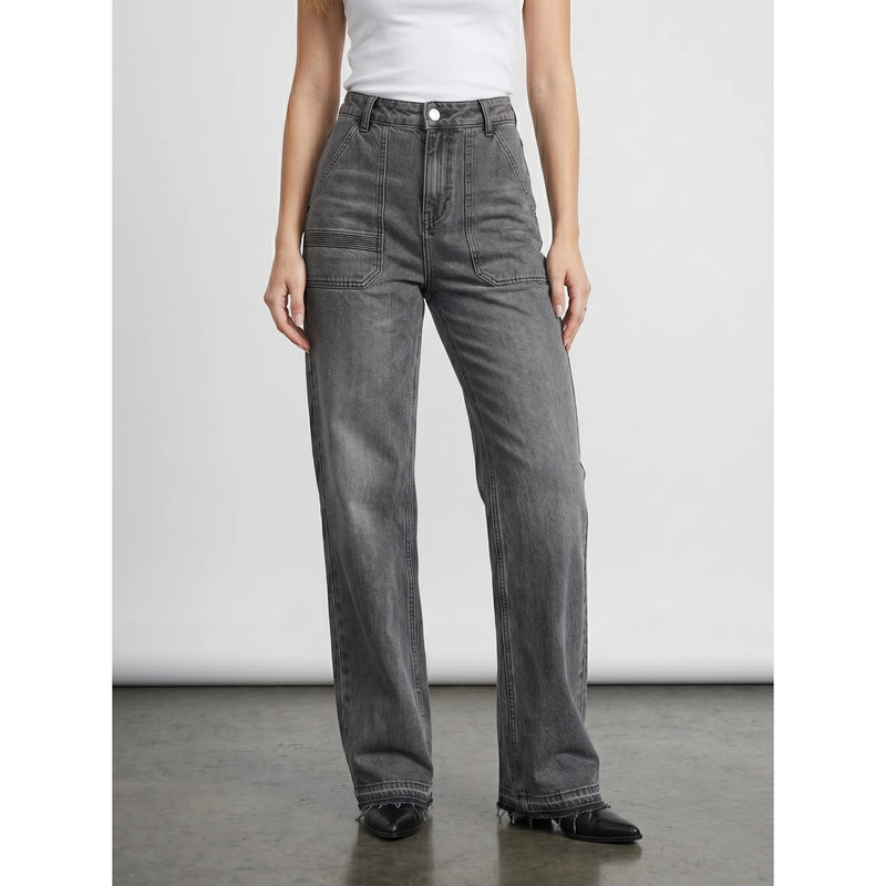 Light Grey Straight Leg Frayed Hem Jeans | Montivo Pakistan