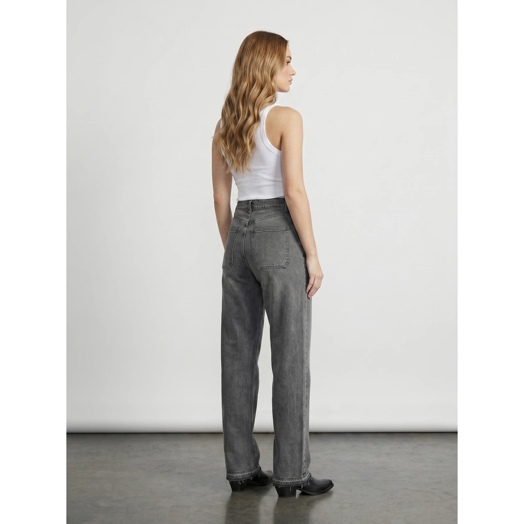 Light Grey Straight Leg Frayed Hem Jeans | Montivo Pakistan