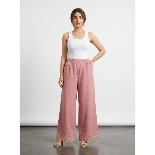 Pink Wide Leg Floral Trousers | Montivo Pakistan