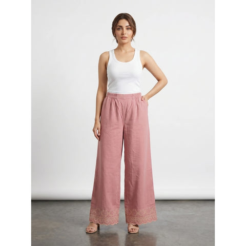 Pink Wide Leg Floral Trousers | Montivo Pakistan