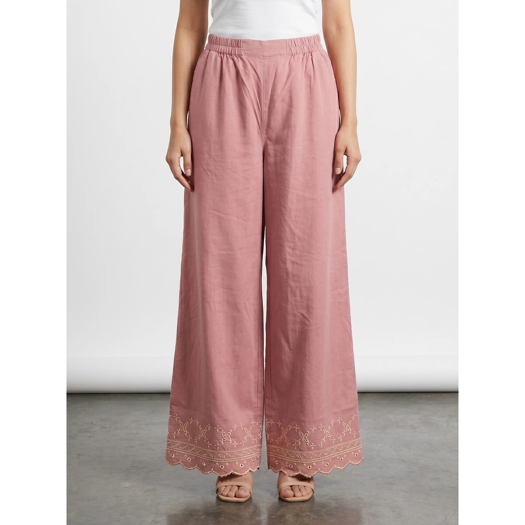 Pink Wide Leg Floral Trousers | Montivo Pakistan