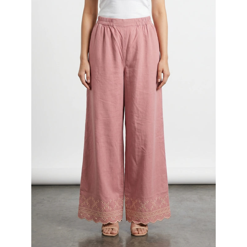 Pink Wide Leg Floral Trousers | Montivo Pakistan
