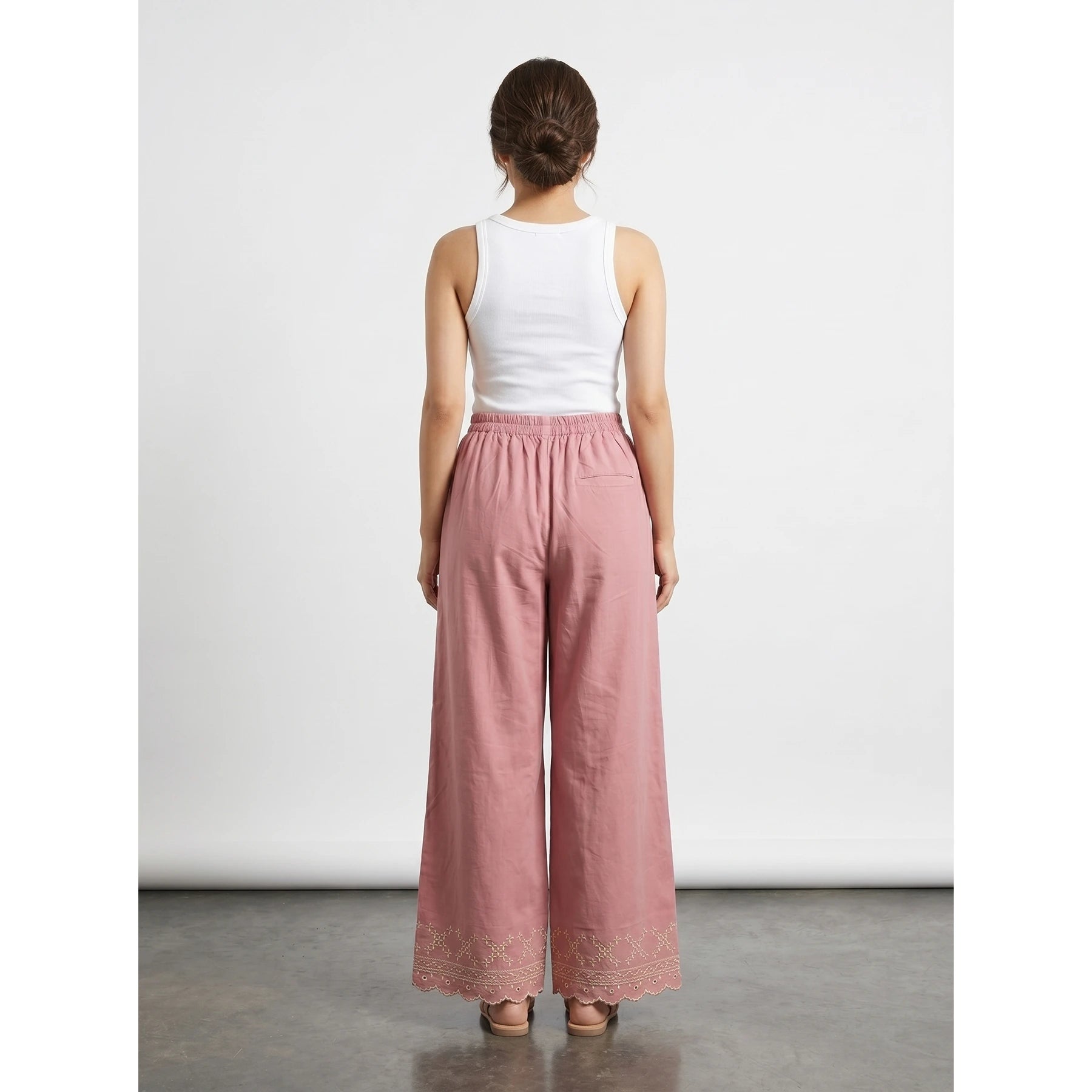 Pink Wide Leg Floral Trousers | Montivo Pakistan