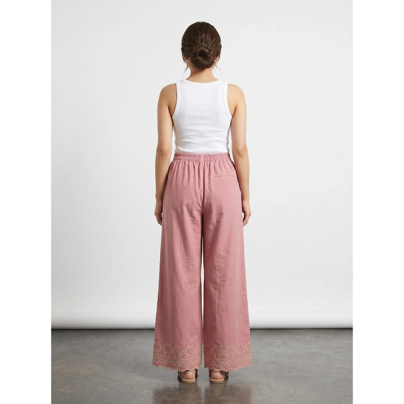 Pink Wide Leg Floral Trousers | Montivo Pakistan