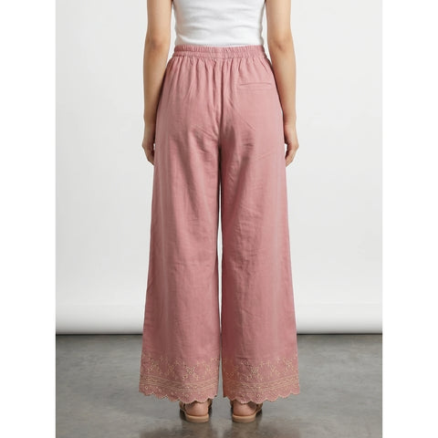 Pink Wide Leg Floral Trousers | Montivo Pakistan