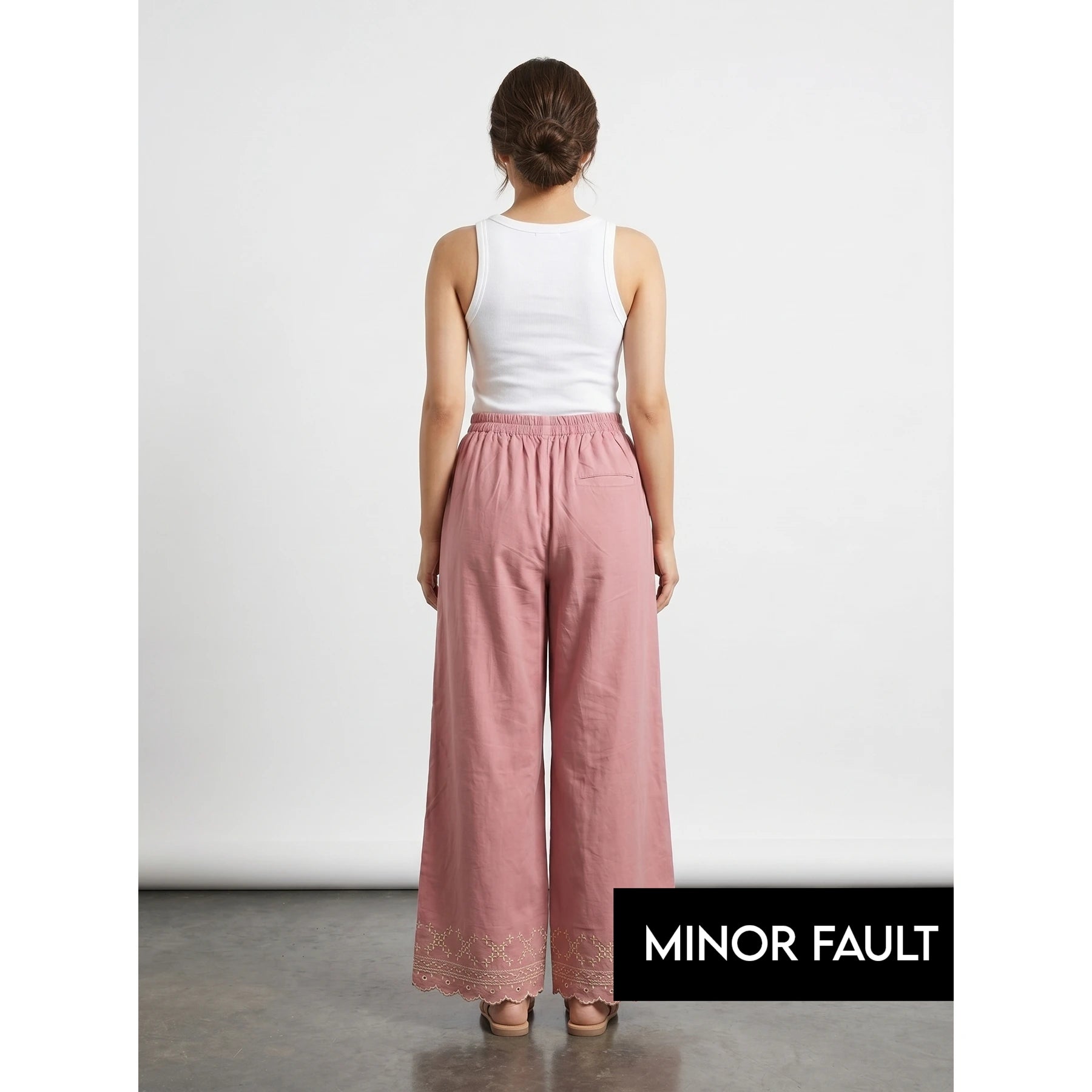 (Minor Fault) Pink Wide Leg Floral Trousers | Montivo Pakistan