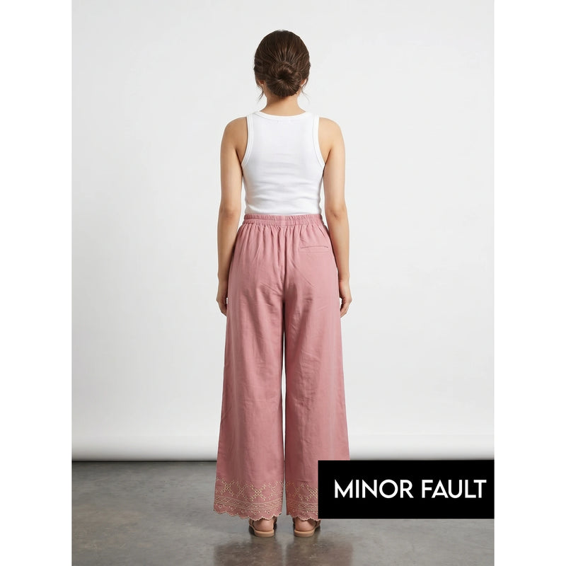 (Minor Fault) Pink Wide Leg Floral Trousers | Montivo Pakistan