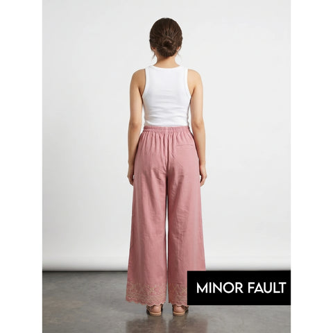 (Minor Fault) Pink Wide Leg Floral Trousers | Montivo Pakistan