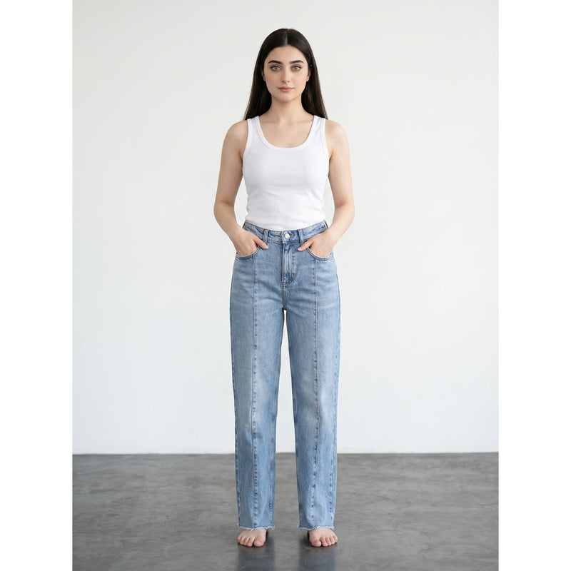 Blue Front Seam Straight Jeans | Montivo Pakistan
