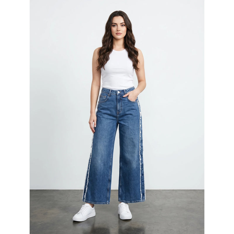 Blue Side Frayed Panel Jeans | Montivo Pakistan