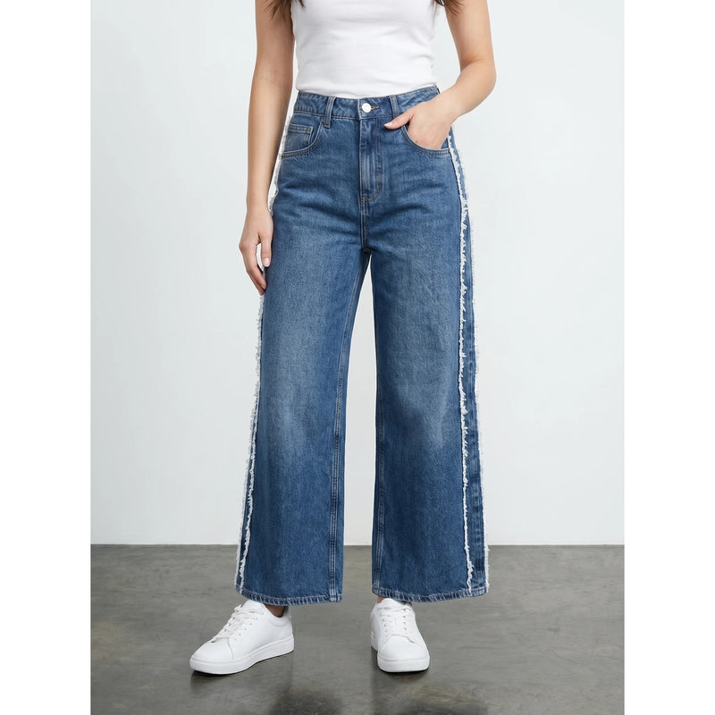 Blue Side Frayed Panel Jeans | Montivo Pakistan