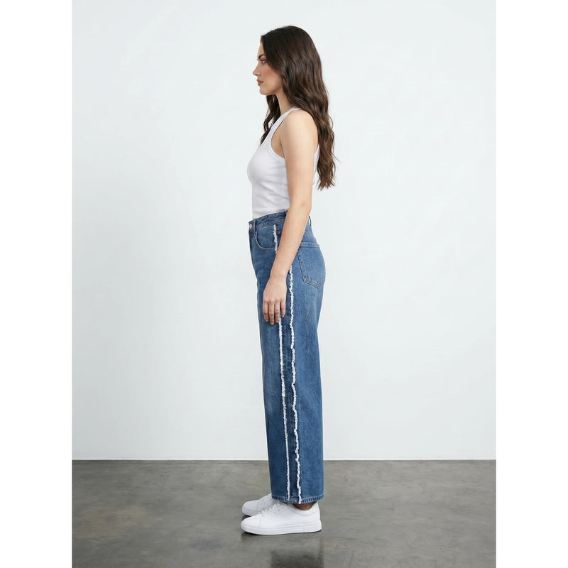 Blue Side Frayed Panel Jeans | Montivo Pakistan