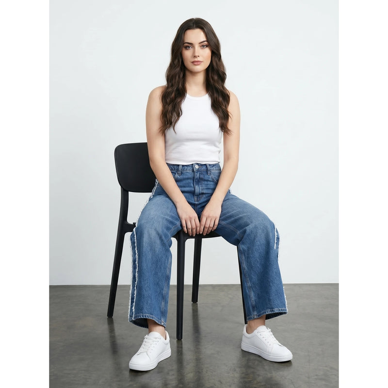 Blue Side Frayed Panel Jeans | Montivo Pakistan