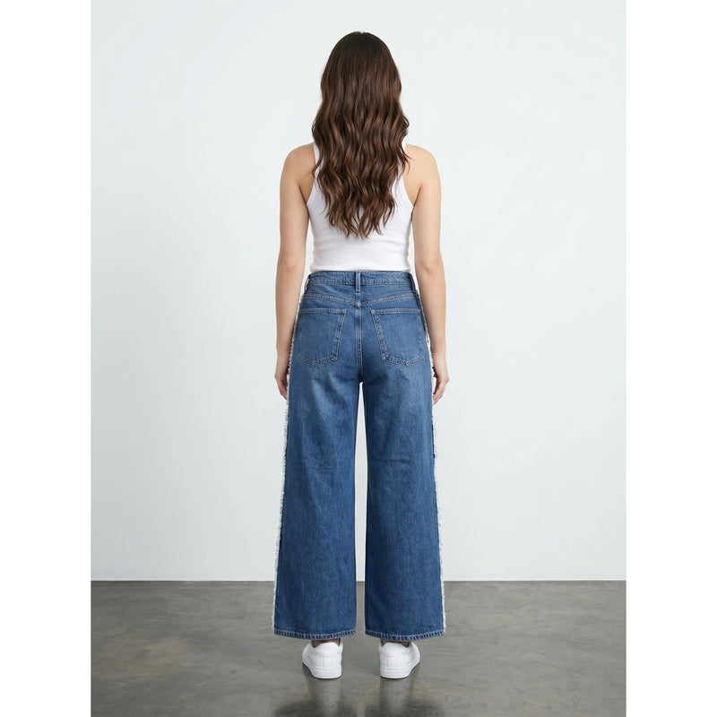 Blue Side Frayed Panel Jeans | Montivo Pakistan