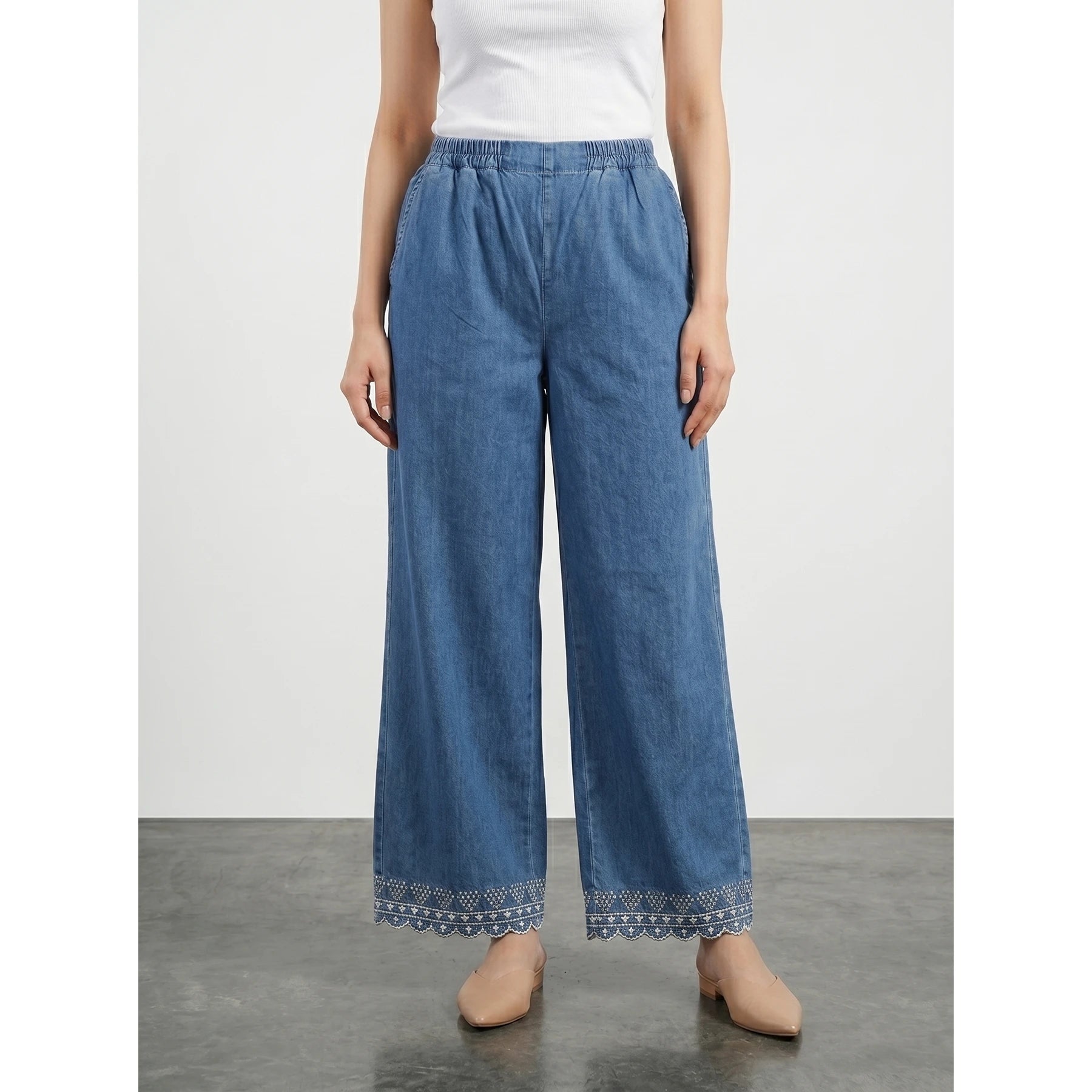 Blue Floral Wide Leg Trousers | Montivo Pakistan