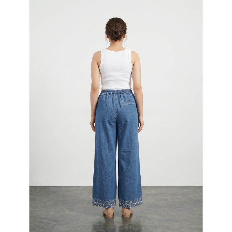 Blue Floral Wide Leg Trousers | Montivo Pakistan