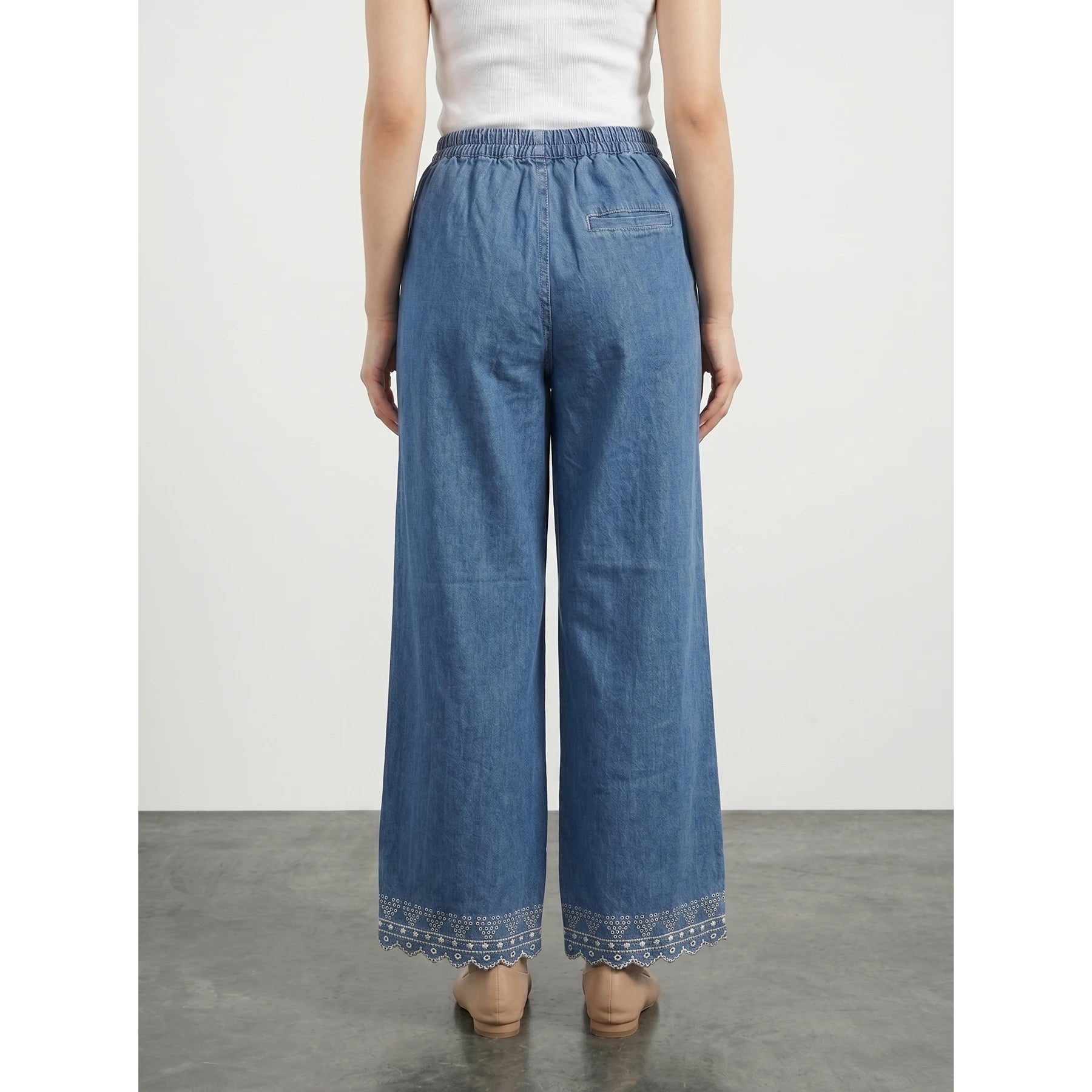 Blue Floral Wide Leg Trousers | Montivo Pakistan