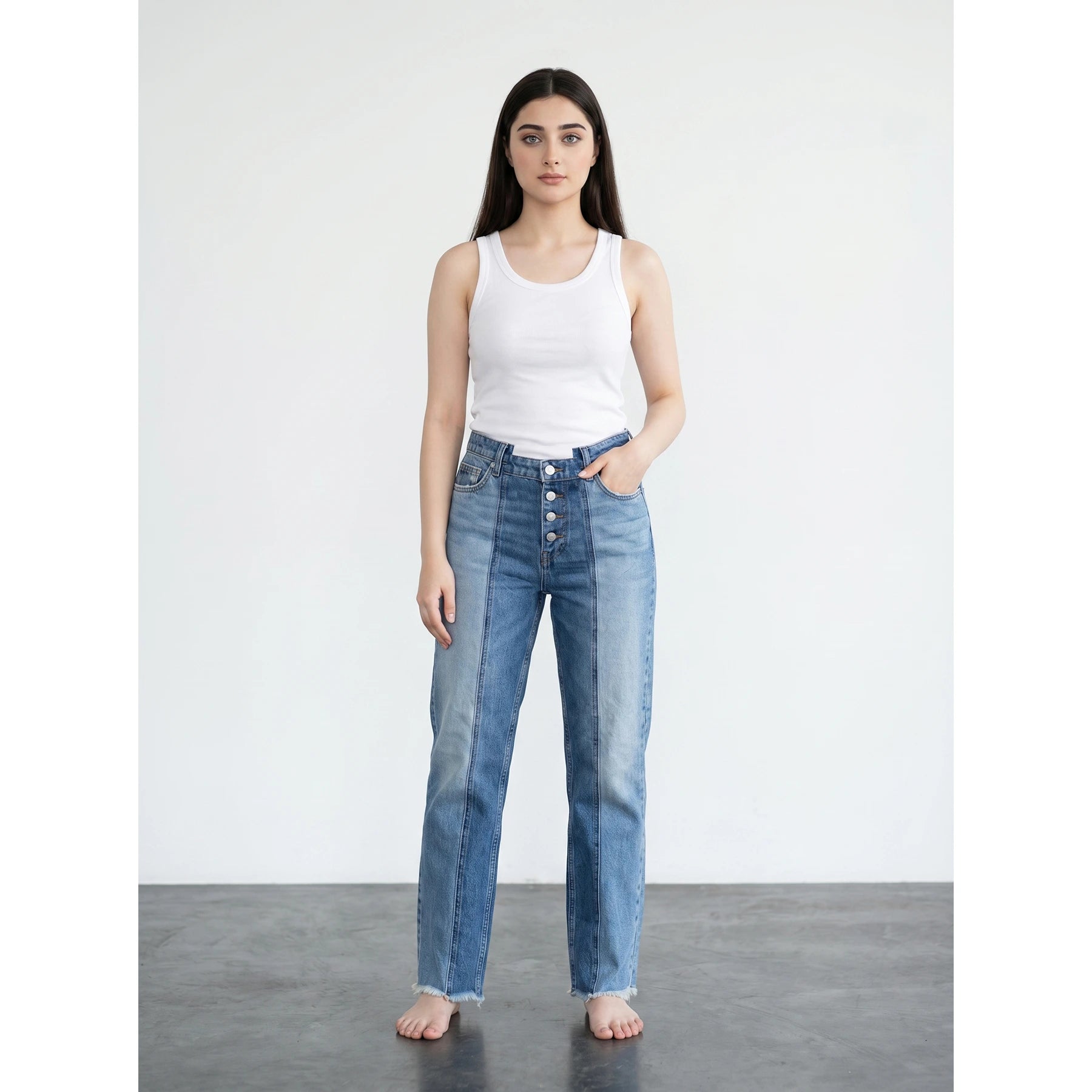 Blue Two Tone Straight Leg Jeans | Montivo Pakistan