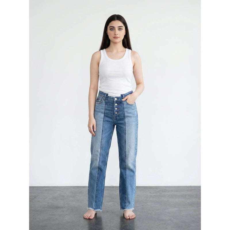 Blue Two Tone Straight Leg Jeans | Montivo Pakistan