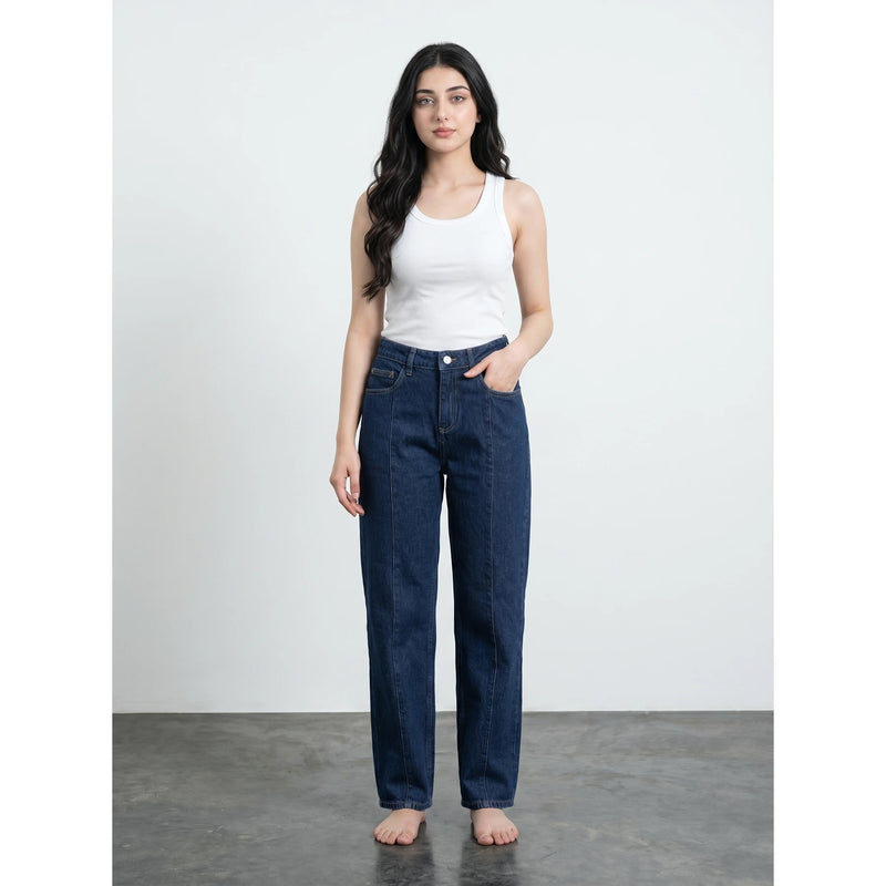 Dark Blue Front Seam Straight Jeans | Montivo Pakistan