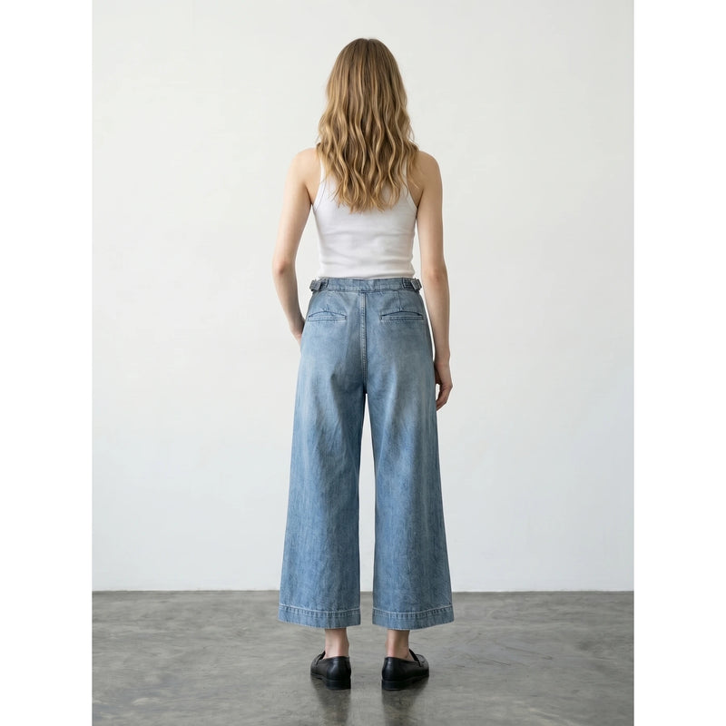 Vintage Blue Pleated Wide Leg Jeans | Montivo Pakistan