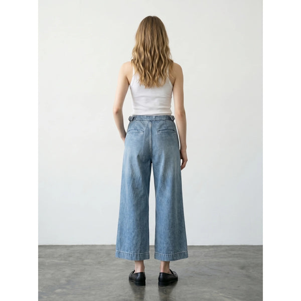 Vintage Blue Pleated Wide Leg Jeans | Montivo Pakistan