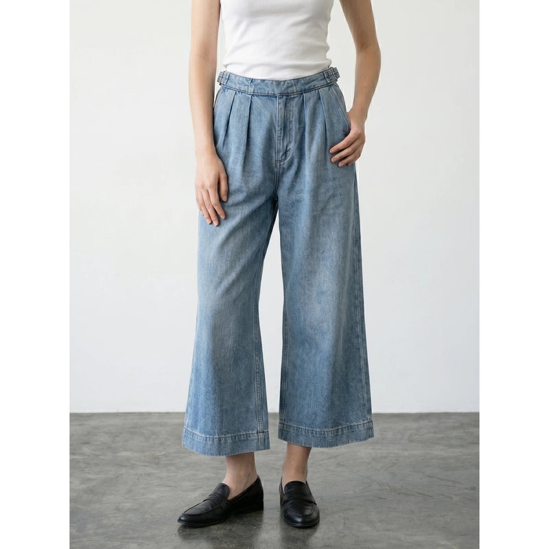 Vintage Blue Pleated Wide Leg Jeans | Montivo Pakistan