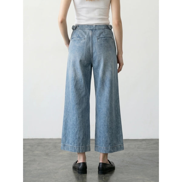 Vintage Blue Pleated Wide Leg Jeans | Montivo Pakistan