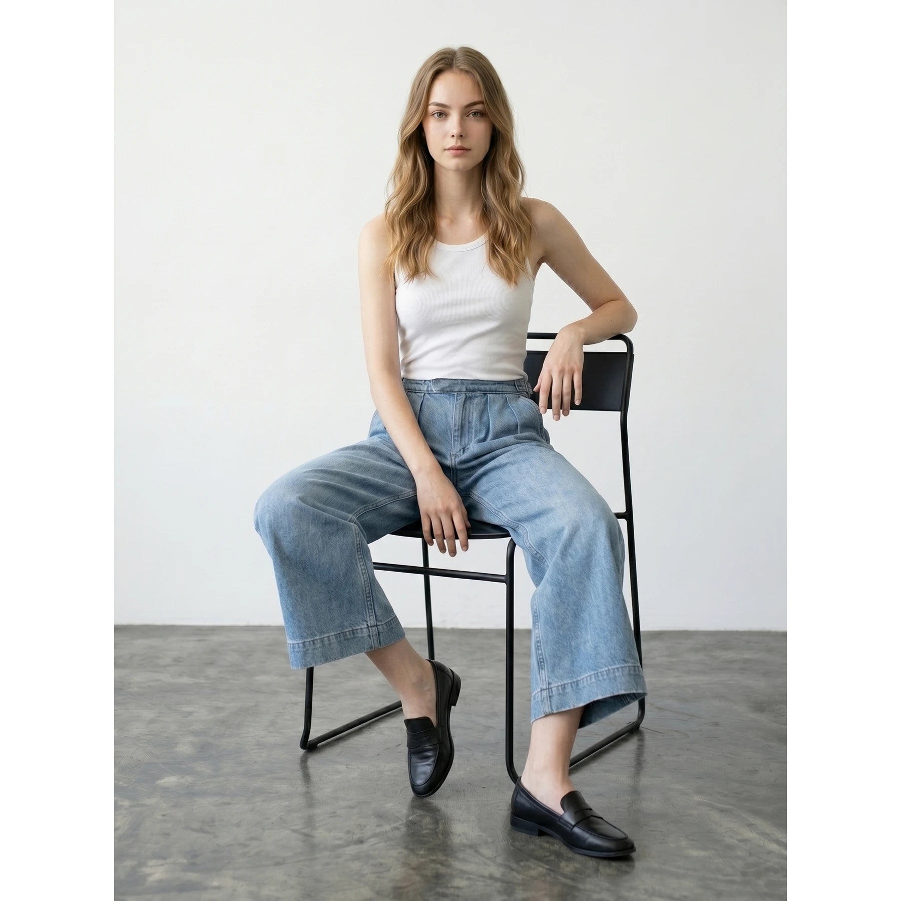Vintage Blue Pleated Wide Leg Jeans | Montivo Pakistan