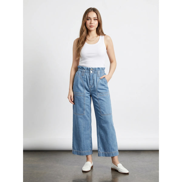 Light Blue Wide Leg Paper Bag Jeans | Montivo Pakistan