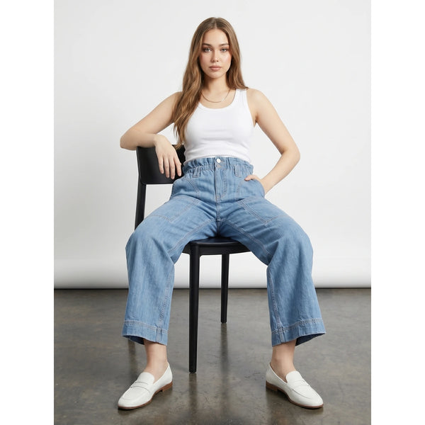 Light Blue Wide Leg Paper Bag Jeans | Montivo Pakistan