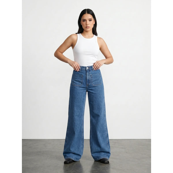 Mid Blue Wide Leg Jeans | Montivo Pakistan