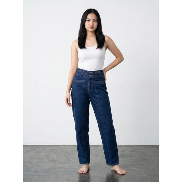 Dark Blue Mom Fit Jeans | Montivo Pakistan