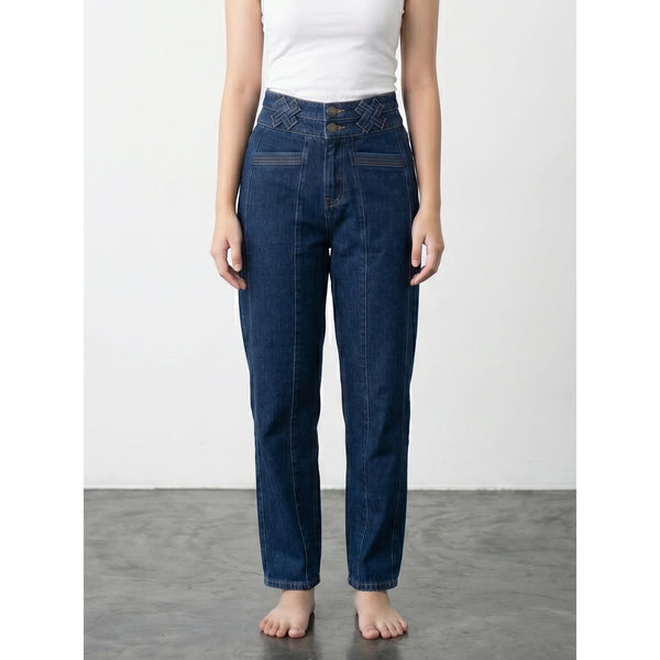 Dark Blue Mom Fit Jeans | Montivo Pakistan