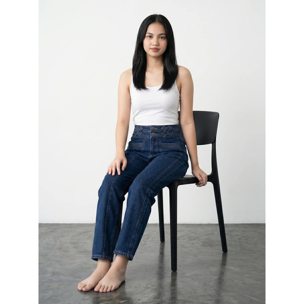 Dark Blue Mom Fit Jeans | Montivo Pakistan