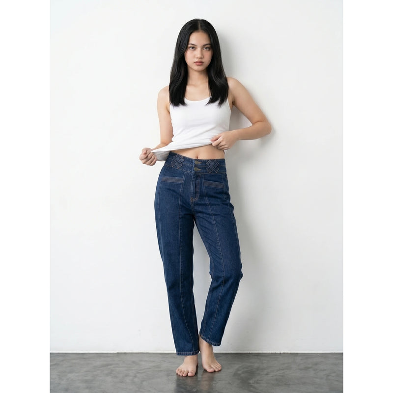 Dark Blue Mom Fit Jeans | Montivo Pakistan