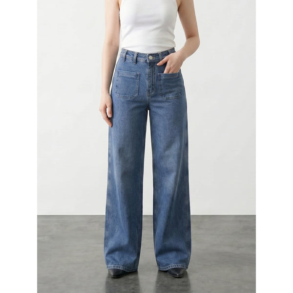 Blue Front Pocket Wide Leg Jeans | Montivo Pakistan