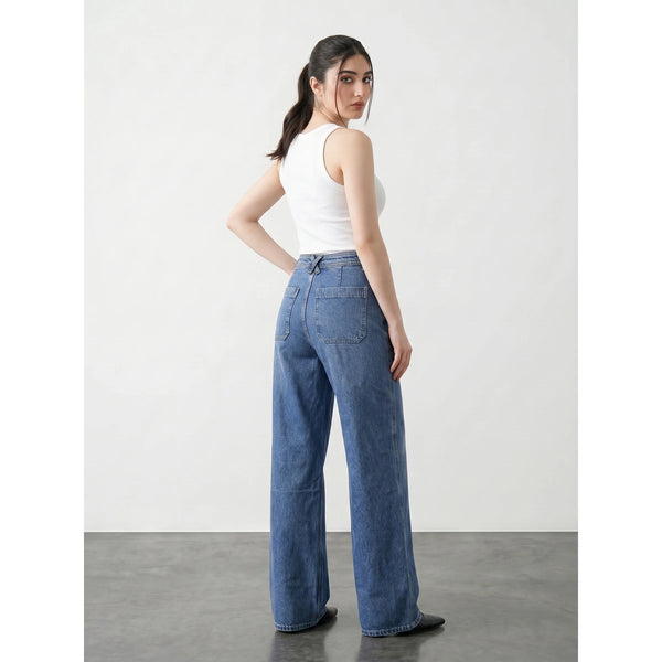 Blue Front Pocket Wide Leg Jeans | Montivo Pakistan