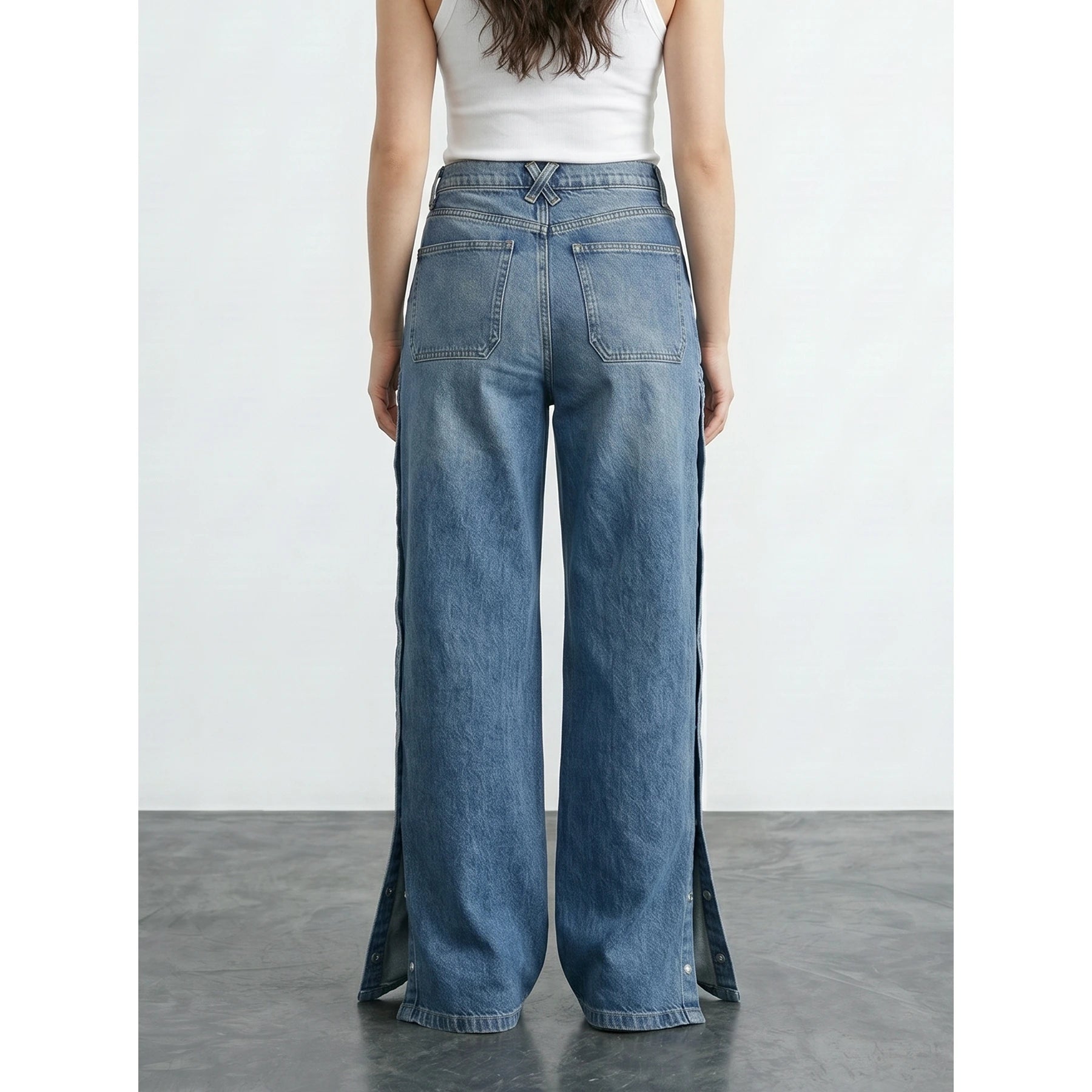 Vintage Blue Side Button Wide Leg Jeans | Montivo Pakistan