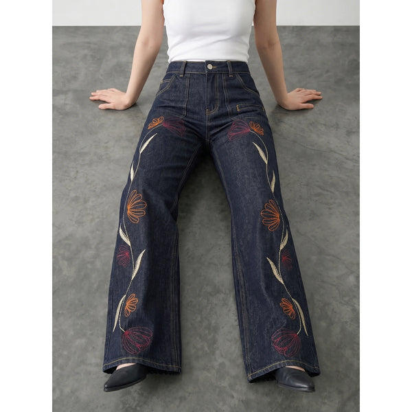 Rinse Wash Embroidered Wide Leg Jeans | Montivo Pakistan