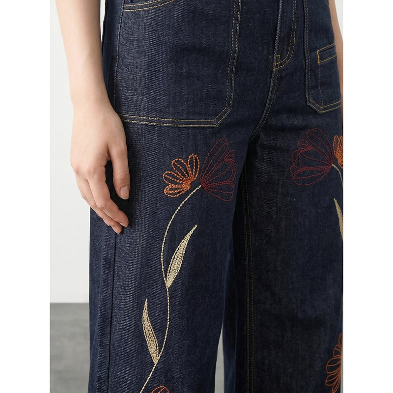 Rinse Wash Embroidered Wide Leg Jeans | Montivo Pakistan