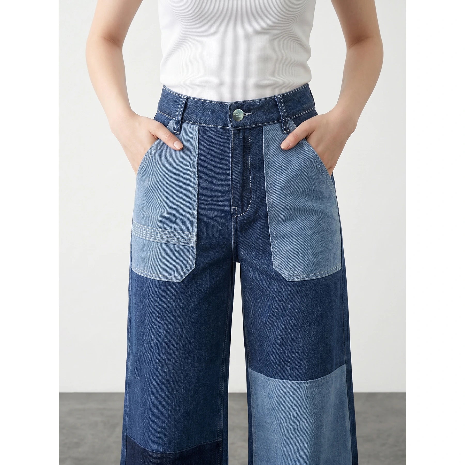 Blue Cropped Panel Wide Leg Jeans | Montivo Pakistan