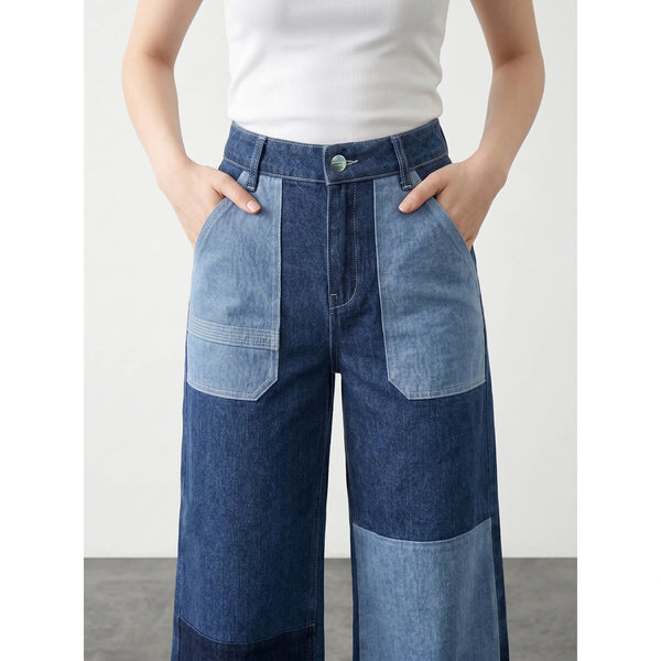 Blue Cropped Panel Wide Leg Jeans | Montivo Pakistan
