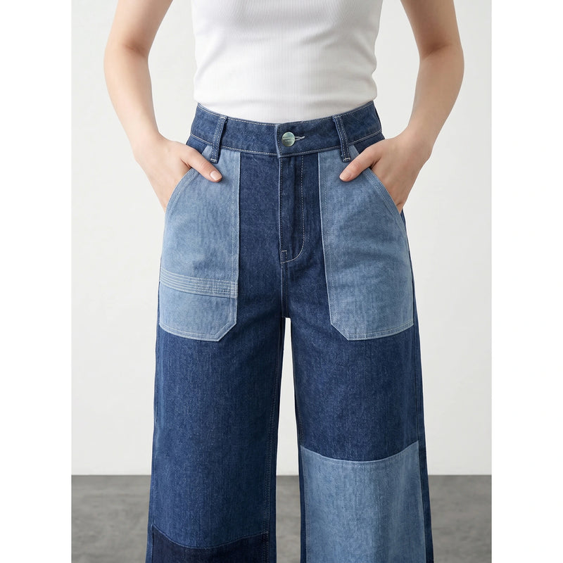 Blue Cropped Panel Wide Leg Jeans | Montivo Pakistan