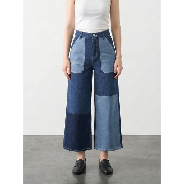 Blue Cropped Panel Wide Leg Jeans | Montivo Pakistan