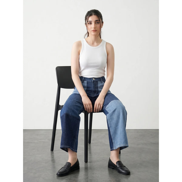 Blue Cropped Panel Wide Leg Jeans | Montivo Pakistan