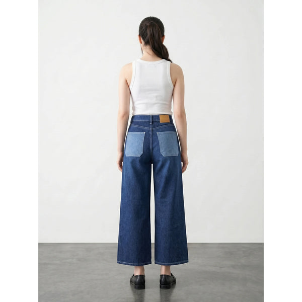 Blue Cropped Panel Wide Leg Jeans | Montivo Pakistan